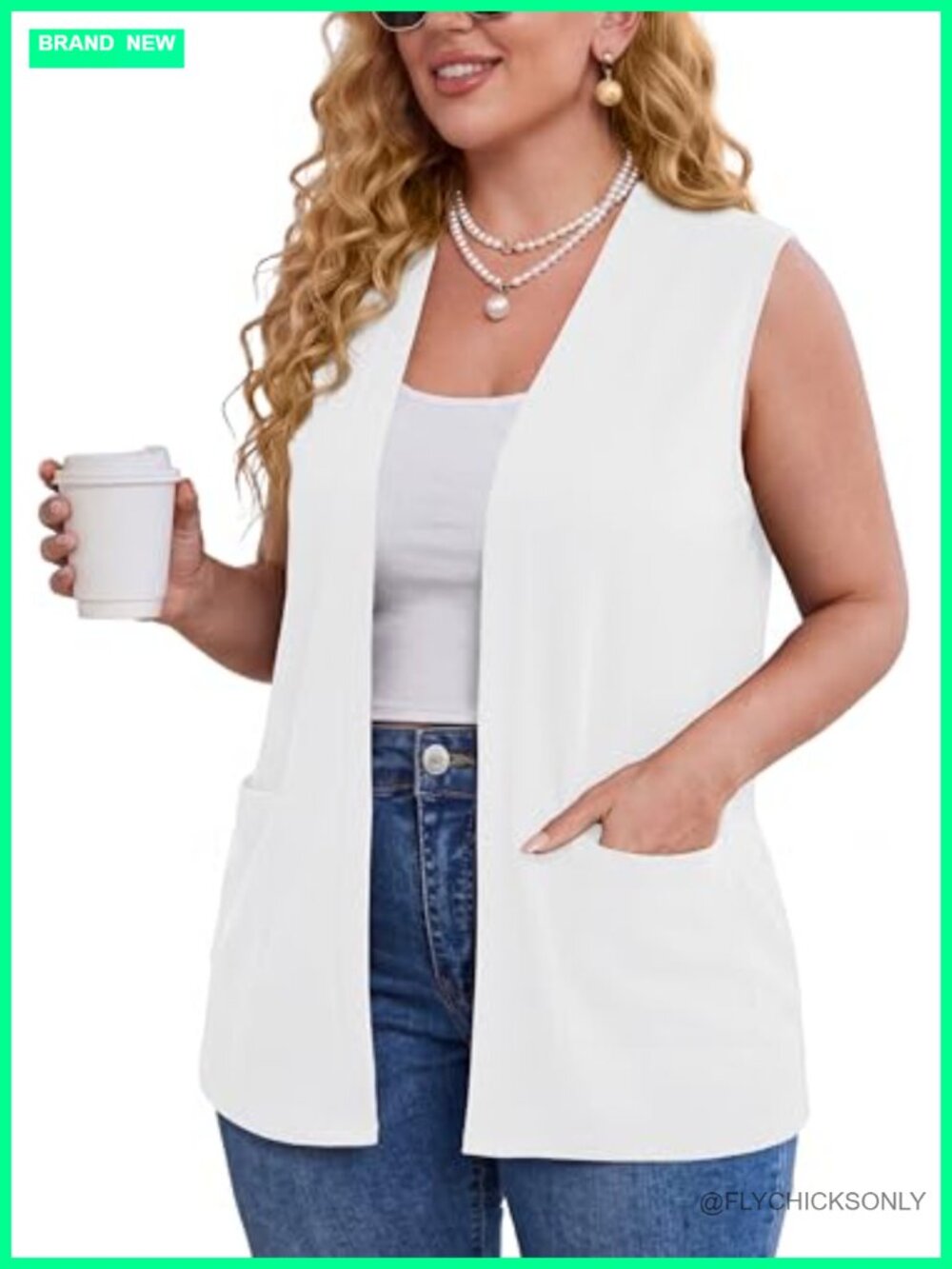 Plus Size Open Front Sleeveless Cardigan Sweater with Pockets